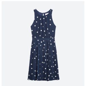 Paper Crown | Annaleise Dress-Pleated Navy & White Polka Dot Dress
